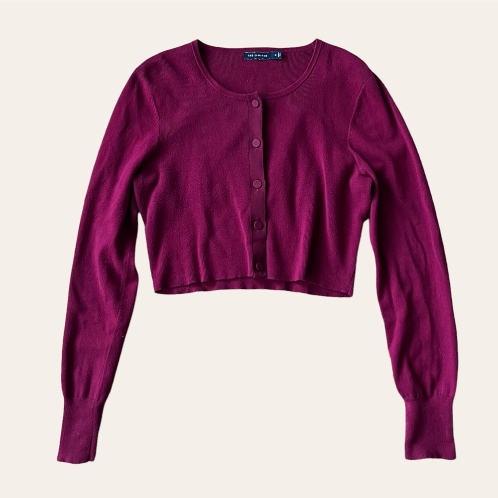 The Limited Burgundy Cropped Cardigan Sweater